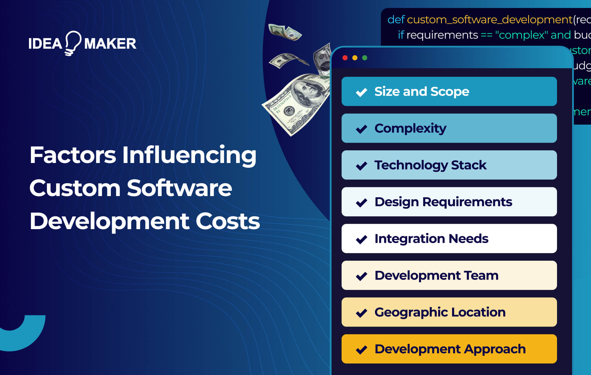 Ideamaker -Factors Influencing Custom Software Development Costs